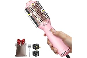 Bopcal Mini Spazzola Asciugacapelli da Viaggio 4 in 1 - Ionico Spazzola ad aria Calda Doppia Tensione Auto, con Spina US e UK, per Asciugatura, Lisciatura, Arricciatura e Volume
