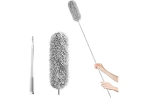 YC Kitchen Spolverino Telescopico Estensibile Fino a 250 cm, Spolverino per Polvere Panno in Microfibra Rimovibile, Manico in Acciaio Inox, Efficace Adsorbimento Elettrostatico, Grigio