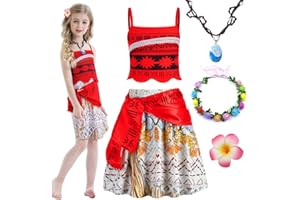 TOLOYE Sukienka księżniczki Vaiana, kostium Vaiana z kwiatową koroną, naszyjnik, sukienka na karnawał Vaiana, kostium księżniczki Vaiana Hawajski kostium na urodziny cosplay Halloween