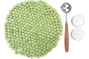 KELZIA KEAL'S Perlas de Cera de Sellado - Kit de Lacre Octagonal con 230 Piezas, Cuchara para Fundir y 2 Velas de Té, Ideal para Cartas e Invitaciones - Sin Sello (Oliva)