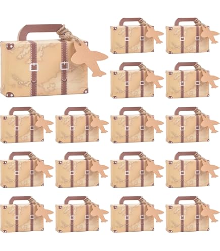 50 Mini Boîtes Cadeaux En Forme De Valise – Kraft Vintage, Pour Dragées Mariage, Anniversaire, Baptême