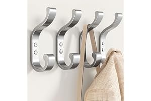 jockcaras Metal Wall Hooks in Vintage Style - Pack of 4 Coat Hooks Silver for Screwing on Jackets, Bags, Hats, Perfect for Wardrobe, Bathroom & Wardrobe