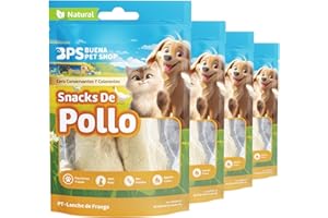 BPS BUENA PET SHOP BPS Snacks Naturales para Perros y Gatos 100% Carne Pura, Liofilizado, Alto en Proteína, Bajo en Grasa, Sin Aditivos Bocaditos Saludables para Mascotas (4 Pcs, Tira de Pollo) BPS-5228 * 4