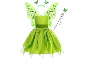 Odizli Tinkerbell Kostüm Mädchen Kinder Ärmelloses Prinzessin Tüll Kleid+Schmetterlings Feenflügel Ballkleid Geburtstagsfeier Halloween Weihnachten Karneval Cosplay Ankleiden Feenkostüm