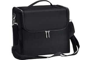 JOLIGRACE Large Beauty Makeup Nail Art Cosmetics Box Vanity Case Jewellery Storage Holder with Carry Strap Nylon Fabric Black, 29cmx21cmx25cm