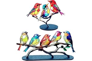 DALAETUS 2 Pcs Colorful Birds Ornament for Home, Birds On Branch Desktop Ornaments for Cabinets,Vivid Bird Sculpture Ornaments(2 Styles)
