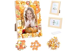 DATIFF 2 Stück Herbst Hozbastlset Kinder Herbst Bilderrahmen zum Basteln Herbst Mosaikrahmen Kreativset Bastlhandwerk DIY Herbst Fotorahmen mit Kürbis Deko Geschenk für Jungen Mädchen Herbst