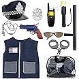 deAO Police Costume Kids, Police Costume Accessories with Vest, Hat, Toy Shotgun and more, Role Play Police Play Children Police Dressing Up for Boys and Girls