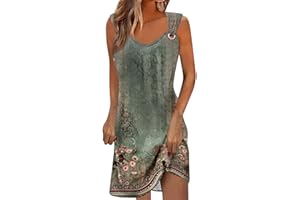 DHYUEN Kleider Damen Elegantes Knielang Strapskleid Sommerkleid Schultergurt Mit Schnalle Bedrucktes Kleid Strandkleid Luftig Leicht Sommerkleider Strandkleider Sommer Teenager Mädchen