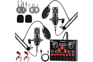 FOLTUSYMY Podcast Equipment Bundle for 2, Audio Interface with Cardioid Designer BM800 Mic for Gamer and All-in-One DJ Mixer, Perfect for Live Streaming, Singing, YouTube