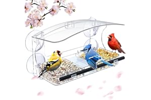 MRCRAFTS Grande Mangiatoia per Uccellini da Esterno Trasparente 26 x 14 x 5.5 cm - Mangiatoia da Finestra per Uccelli Selvatici da Balcone, Regali Unici