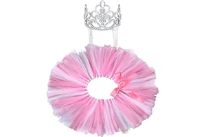HILLBAN 2 Pcs Dog Crown Headband Dog Tutu Dress Set Crystal Rhinestone Dog Tiara Crown Tutu Skirt Dog Dress Cute Pet Costume for Puppy Dog Birthday Party Wedding Photo Prop Costume (Rose Red, White,X-Large)