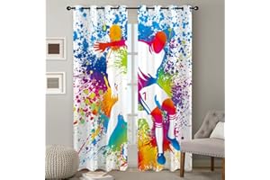CTQTZ Football des Sports Thème Rideaux occultants Lot de 2 Coloré Graffiti Football Athlète Rideaux Opaques Moderne 264x242 cm (Largeur x Hauteur) Rideaux avec Oeillets pour Chambre d'enfant