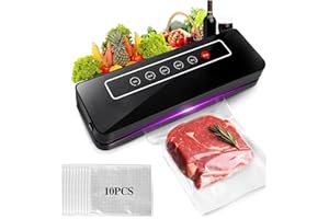 MEYUXG Urządzenie do pakowania próżniowego 5 w 1, wielofunkcyjna zgrzewarka próżniowa zawiera 10 worków uszczelnionych próżniowo, nadaje się do konserwowania żywności, konserwowania żywności (czarna)