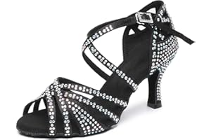 Rosefinch Scarpe da Ballo Latino da Donna con Strass Fondo Morbido Modern Pole Dance Ballroom da Sposa Scarpe Latine Regolabili per Ragazze Signore 5/7cm Tacco 34-41EU
