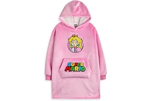 Super Mario Nintendo - Sudadera con capucha para niñas | Sudadera rosa con capucha para niños con gráficos del personaje de la princesa Peach | Ropa de estar por casa para videojuegos con forro Sherpa