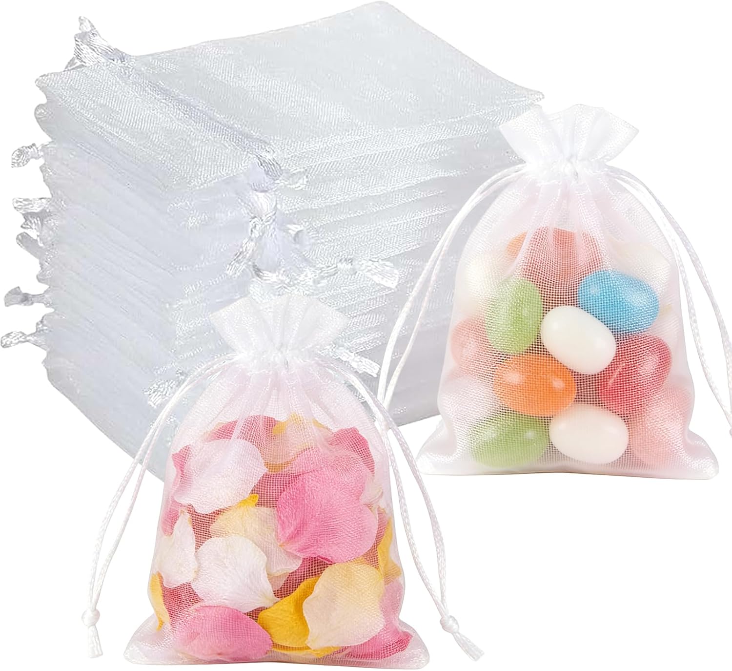 100 Piezas Saquitos de Regalo de Organza, 13x18cm Bolsas para Envoltura de Joyas, Bolsas de Organza Blanco, Bolsas de Organza Lavanda Bolsa de Regalo, para Boda Favores, Joyas y Dulces (Blanco)
