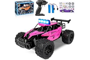 Joellfuner ferngesteuertes Auto, 2.4GHz 1:16 Offroad Monster RC Truck, 2WD 20KM/H RC Auto mit Vierfarbiges LED-Licht, RC Truggy mit Hohe und Niedrige Gänge für Kinder ab 3 Jahre