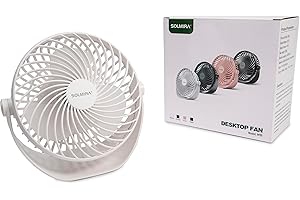 SOLMIRA Ventilatore da Scrivania Bianco con Batteria Ricaricabile USB Tipo C, Wireless, Portatile, Certificato CE e RoHS