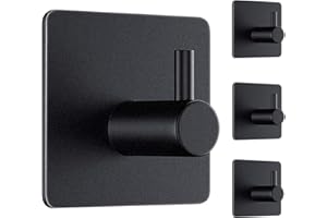 JOYSKY 4 samoprzylepne haczyki na ręczniki, czarne, bez wiercenia, samoprzylepne, do kuchni, domu, biura, 4 sztuki