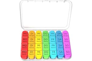 ‎DORUIMI Doruimi Tablettenbox 7 Tage Morgens Mittags Abends, Klein Pillendose Große Fächer, Medikamentenbox 7 Tage 4 fächer mit Einfachem Offenem Design FüR Kinder äLtere und Arthritische HäNde - Weiß