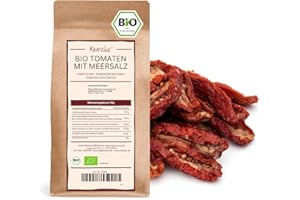 Kamelur tomates bio séchées, au sel de mer raffinées et demi-tomates au soleil, pour salades ou antipasti comme légumes naturels 1 kg (Lot de 1)