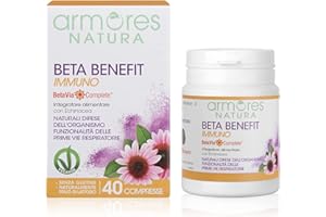 Armores Natura Integratori Alimentari, Beta Benefit Immuno, con Betavia Complete ed Echinacea, Naturali Difese dell'Organismo e Funzionalità delle Vie Respiratorie, Prodotto Vegano, 40 Compresse