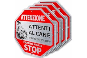 Ashoaza Attenti al Cane Cartello Alluminio, 4 Proprietà Privata cartelli, Attenzione al Cane Cartelli in Metallo Spazzolato, Area Videosorveglianza Cartello Divieto di Accesso (Cm 20x20)