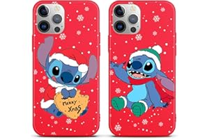 LYUBFDC [2 Pezzi] Natale Cover per iPhone 13/iPhone 14 6,1", Custodia in Rosso Silicone con Bello Stitch Modello Morbida TPU Anti-Graffio Protettiva Case per iPhone 13, Christmas3