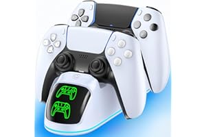 RYSKER RGB Stazione Ricarica per Controller PS5, 2H Rapida Base Ricarica per PS 5, Caricatore per Playstation Five Originali & Edge con 9 Modalità RGB, Stazione di Ricarica per Giochi Playstation5 Accessori