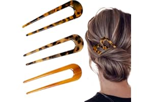 KARELLS Forcina a Forma di U, Perno per Capelli Bastoncino Vintage Ondulato Guscio di Tartaruga per Ragazze Stile di Accessori Riutilizzabile 3 Pezzi