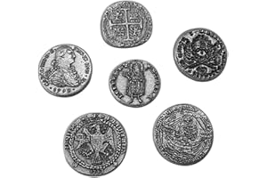lazzaro italy Pièces de Pirates Idée Cadeau Passionné Accessoires Gadget Piraterie, Cosplay, Fantasy. 6 Pièces Métal Plaqué Argent pour Chasse Trésor Pirate-Reproduction Artisanale