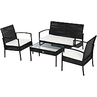 Outsunny Set Mobili da Giardino in Rattan Sintetico Composto da 1 tavolino 2 poltrone e 1 divano a 2 posti Nero e Crema