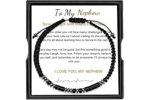 HANDMADE Christmas Gift for Him Morse Code Bracelet-To My Nephew, I Love You Morse Code Bracelet, Graduation Back to School Gift Birthday Gift for Nephew (Obsidian, To My Nephew)