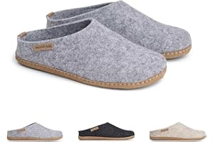 THE COZY SHEEP Felt Slippers with Leather Sole, Practical Women's and Men's Slippers Summer and Winter, Comfortable Hut Shoes for Men and Women, Felt Slippers Closed