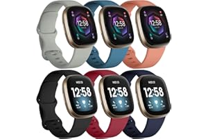 Charlam 6 Pack Bracelets de Remplacement Compatible avec Bracelet Fitbit Versa 3/ Versa 4/ Bracelet Fitbit Sense/Sense 2, Bandes de Sport Souple pour Femme Homme, Petit Grand