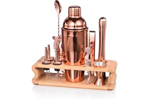 Quilamix 12-teiliges Cocktail Shaker Set mit Bambusständer, 750ml Edelstahl-Barkeeper-Set für Mixgetränke, Geschenk für Freunde, Männer, Frauen, mit Rezeptheft