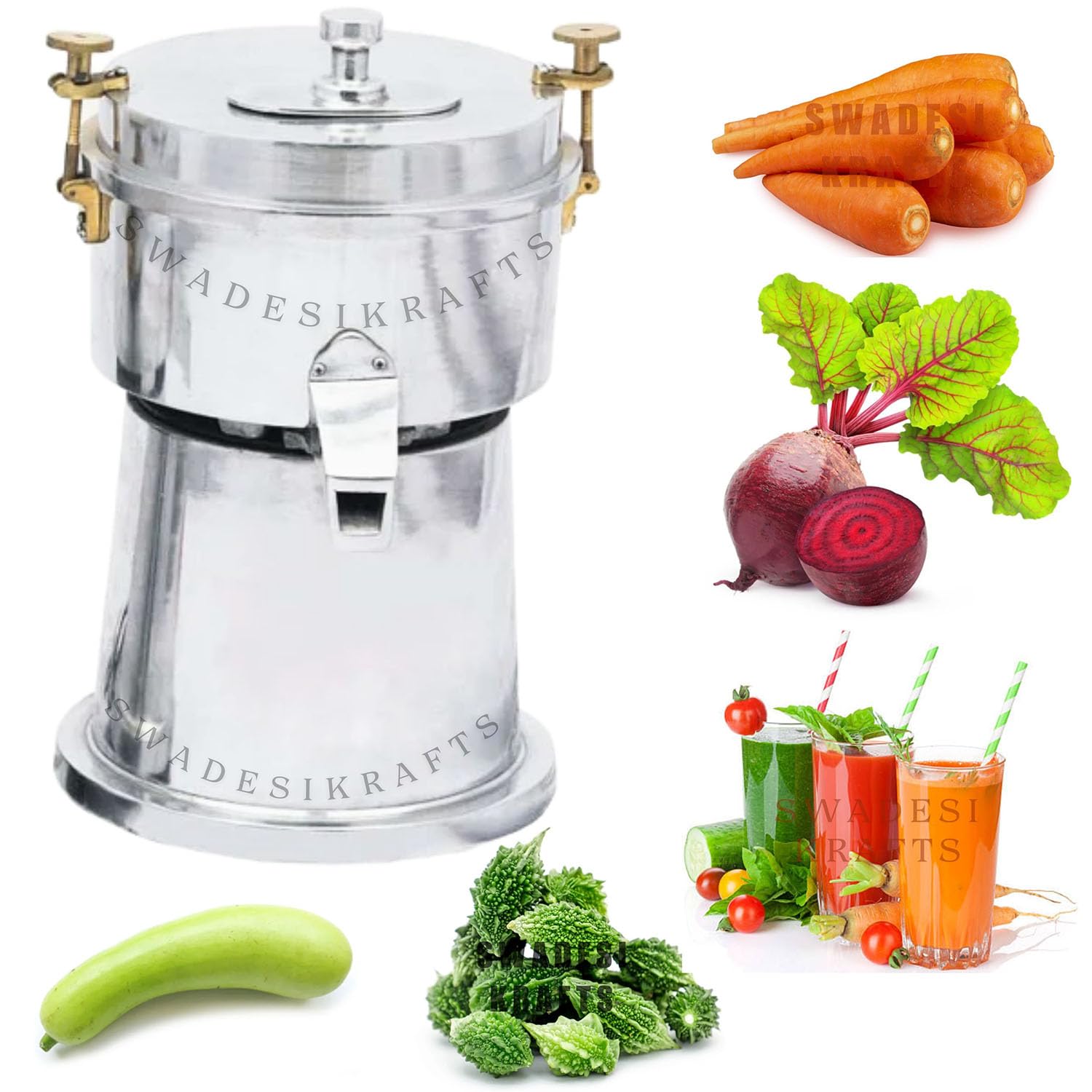 SWADESI KRAFTS Aluminium Carrot Juicer Machine Review: Electric 0.25-HP Motor, 2 Glass Capacity