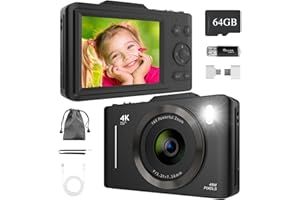 BEMKIA Digital Camera 4K 48MP, Digital Cameras Kids with 64GB Card, 16X Digital Zoom/Anti Shake/2.8" Large Screen/Autofocus, Compact Vlogging Camera for Kids Beginners Teenagers (Black)