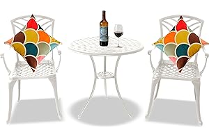 Homeology OSHOWA White Cast Aluminium Weatherproof Outdoor Table with 4 Chairs Bistro Set