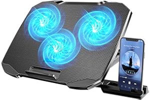 LIANGSTAR Laptop Cooling Pad, Laptop Cooler with 3&5 Quiet Cooling Fans with Phone Holder for 12-17.3 Inch Laptops, Anti-slip Baffles, 5 Height & Fan Speed Adjustable, 2 USB Port & Blue Led Light (3fans)