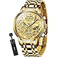 OLEVS Mens Automatic Watches Self Winding Mechanical Dress Wrist Watch Multifunction Calendar Hidden Button Sun Moon Display Waterproof Luminous