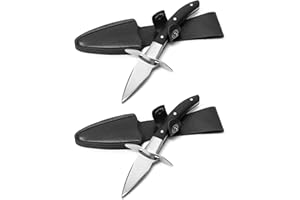 QWORK® 2 Pièces Couteau huitre, couteau d'écaillage d'huîtres avec gaine en cuir, lame en acier inoxydable, avec manche en bois de qualité supérieure