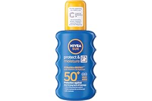 NIVEA SUN Protect & Moisture Sun Spray SPF 50+ (200ml), Moisturising Suncream Spray with Vitamin C and Hyaluron, Immediate UVA/UVB Protection, Fast-Absorbing No White Cast Formula