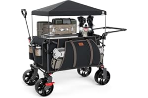 ‎EVER ADVANCED EVER ADVANCED XXL Bollerwagen faltbar 225L bis 150kg mit Bremse Dach Handwagen schieben&ziehen klappbar Strandwagen 20 * 8cm breite Räder Faltwagen für Camping Strand Einkauf Tier