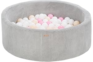 Velinda Ball Pit Ball Pool Ball Pool Play Pool Corduroy Cover 200 Balls Round Diameter 90 cm (Colour of the Pool/Balls: Grey/White, Pink, Cappuccino)