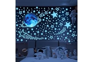 JUNEBRUSHS Glow in The Dark Stars Stickers, 999pcs Luminous Glowing Stars & Moon Wall Decal Planets Space Wall Stickers for Bedroom & Living Room Home Decor
