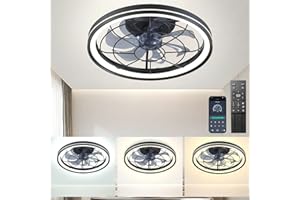 ‎REVNEEY Deckenventilator Mit Beleuchtung Leise Dimmbar 72W Lampe Mit Ventilator LED Deckenlampe Mit Ventilator Mit Fernbedienung 3 Farbtemperatur 6 Speed Deckenventilatoren Für Schlafzimmer Wohnzimmer Schwarz