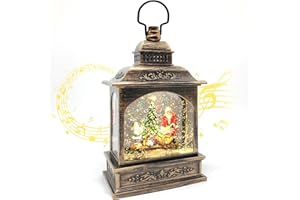 Marsyu Globos de Nieve Navideños Musicales, Linternas Navideñas Giratorias con Pilas USB y 3AA con Proyector,Temporizador, Decoraciones Navideñas Vintage Regalos para Decoración(Escena de Papá Noel)