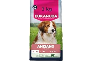 EUKANUBA Cibo secco per cani Senior con agnello e riso per razze di taglia piccola e media - Alimento secco premium per cani anziani, 3 kg